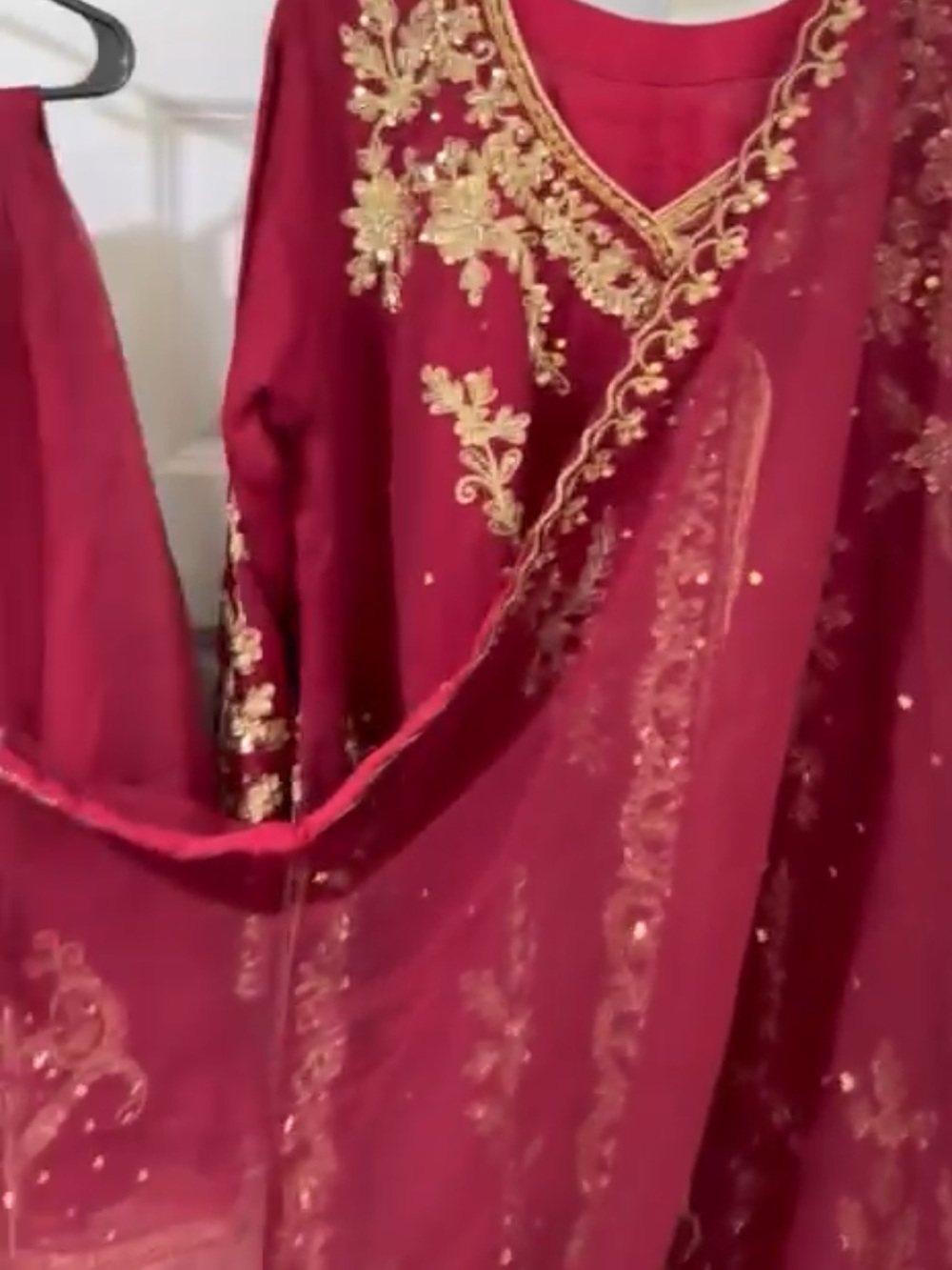 Embroidered Maroon Dress with Gold Detailing